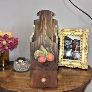 Vintage Hand-Painted Wooden Strawberry Match holder